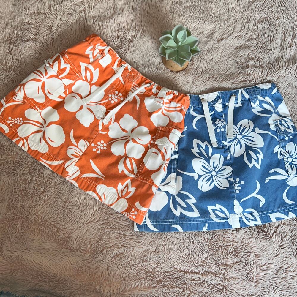 Mini Boden Orange and Blue Tropical Print Casual Skirts Set of 2 Size 9/10Y